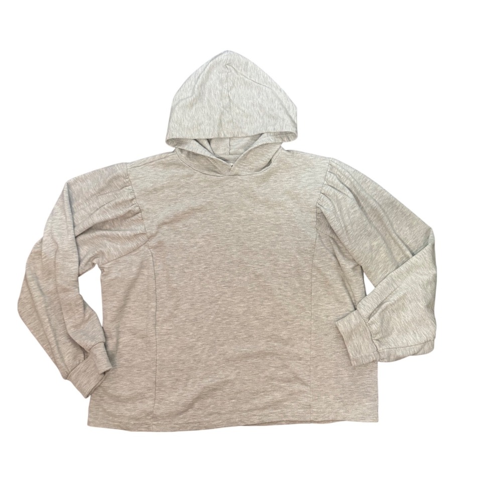 Wonderly Womens XL Heather Gray Puff Sleeve Hooded Pullover Sweatshirt Relaxed